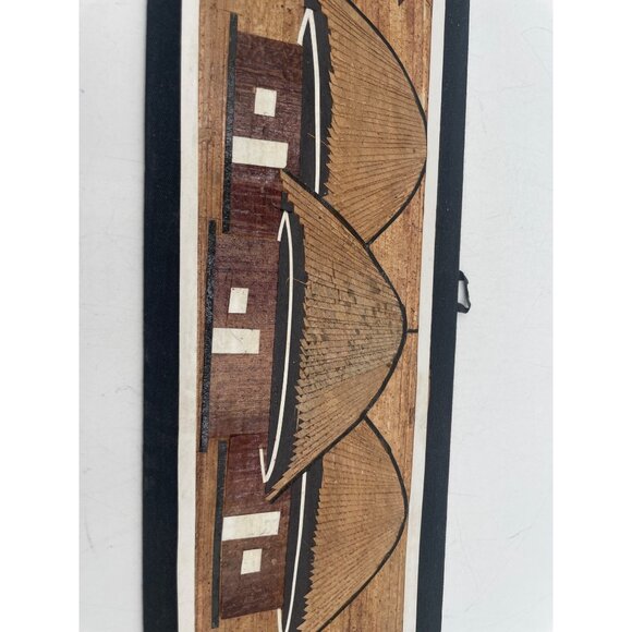 Handcrafted Kenyan Wall Art Village Scene & Maasai Figures On Cardboard Backing - Picture 3 of 10